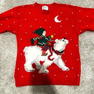 Hand knit vintage Christmas sweater 1980s ugly sweater holiday